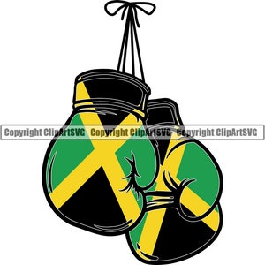 Jamaica Guantes de boxeo jamaicanos Bandera País Nación Mundial Mapa Signo Símbolo Elemento de Diseño Logotipo de Arte SVG PNG Clipart Vector Cricut Corte Corte