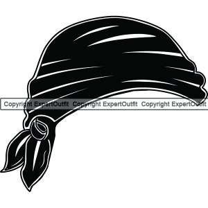 Könnte beinhalten: Schwarze und weiße Silhouette eines Bandanas, das um den Kopf gebunden ist. Das Bandana hat einen gefalteten Rand und einen Knoten an der Seite.