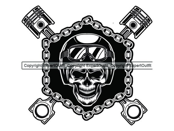 Download Motorcycle Skull Skeleton Helmet Piston Chopper Outlaw Bike Etsy