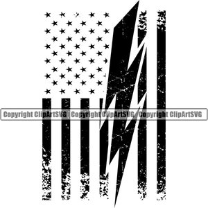 Electrician Lightning Bolt USA US Flag Electric Wire Work Worker Job Repair Fix Construction Design Logo Png SVG Clipart Vector Cricut Cut