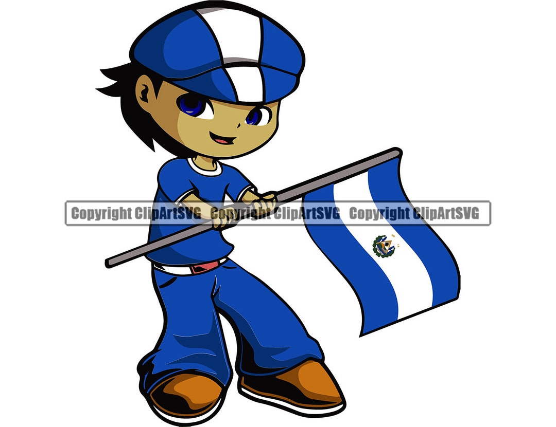 El Salvador Salvadorian Little Boy Man Cartoon Character Flag Country
