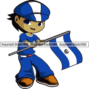 Salwador Salwadorski Mały Chłopiec Mężczyzna Postać z kreskówki Flaga Kraj Świat Naród Znak Projekt Element Logo SVG PNG Clipart Wektor Wytnij Plik
