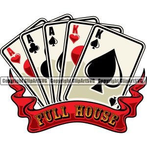 Poker Full House Boat Carte da gioco Gioco d'azzardo Gamble Casino Scommesse Scommesse Blackjack Game Design Logo SVG PNG Clipart Vector Cricut Cut Cutting