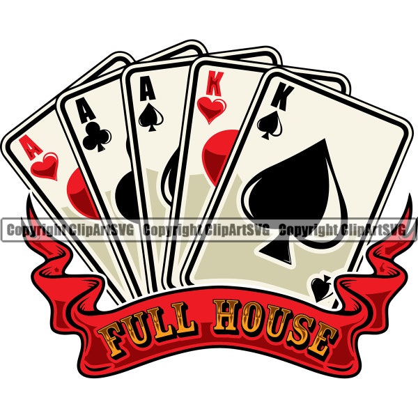 Poker Full House Boat Playing Card Gambling Gamble Casino Bet Betting Blackjack Game Design Logo SVG PNG Clipart Vector Cricut Cut Cutting