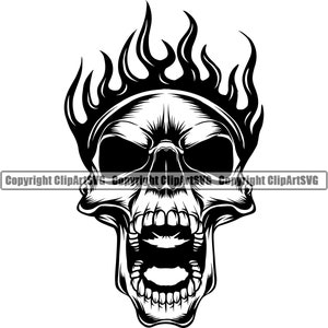 Schädel Skelett Feuer Flammen Custom Chopper Outlaw Gangster Biker Motorrad Shop Hölle Art Design Logo SVG PNG Clipart Vektor Cricut Cut File