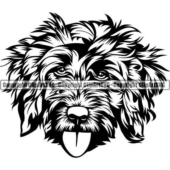 Poodle Dog Breed Head Happy Face Paw Puppy Pup Pet K-9 Art Labradoodle Cockapoo Goldendoodle Artwork Logo SVG PNG Clipart Vector Cut Cutting