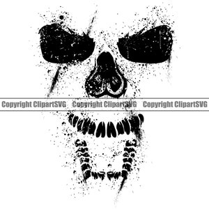 Distressed Skull Skeleton Grin Grinning Grim Reaper Scars Death Evil Kill Killer Grim Ghost Tattoo Hell Art Logo SVG PNG Vector Clipart Cut