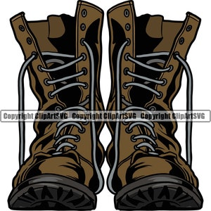 Botas militares Zapatos Soldado Veterinario Héroe de Guerra Signo Americano Veterano Arma Botas Casco Batalla Arte Diseño Logotipo SVG PNG Vector Clipart Corte