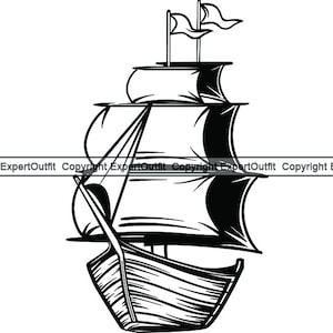 Pirate Ship Boat Sail Sailing Ocean Viking Adventure Anchor Corsair Cruiser Journey Voyage Vessel.SVG .PNG Clipart Vector Cricut Cut Cutting