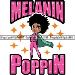 Niedliche Cartoon schwarze Frau weibliche Mädchen Afro Haar große Augen Lola African Nubian Superheld Königin Kunst Zitat SVG PNG Clipart Vektor schneiden Schnitt