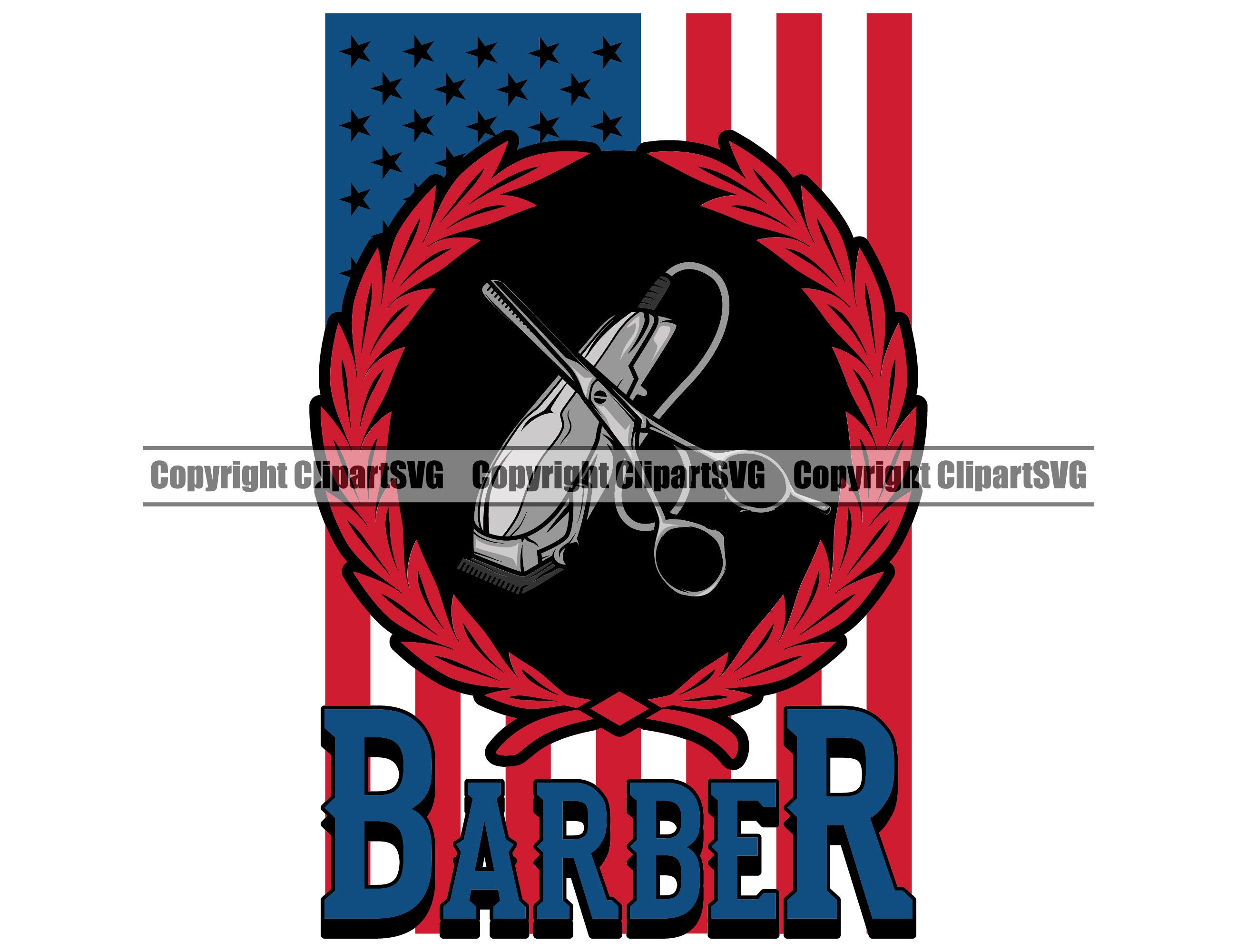 Barber Barbershop Salon Pole USA Flag Scissors Clippers | Etsy