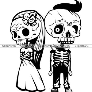 Crânio Casal Amor Esqueleto Relacionamento Dia dos Namorados Romântico Horror Romance Casamento Desenho Animado Desenho Arte Logotipo Tatuagem Design SVG PNG Cut