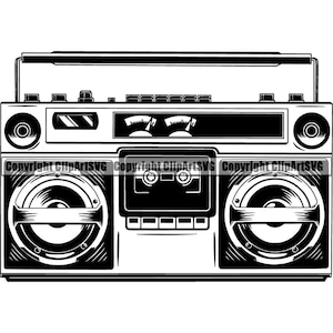 Radio Boombox Vintage Retro Cassette Tape Player Recorder Music Ghetto Blaster Hip Hop Rap Logo .SVG .PNG Vector Clipart Cricut Cut Cutting