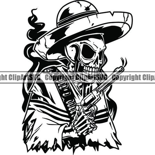 Bandito Skull #1 Skull Grin Cowboy Sombrero Hat Country Western Rodeo Bull Riding Old West Wrangler Logo.SVG .PNG Vector Cricut Cut Cutting