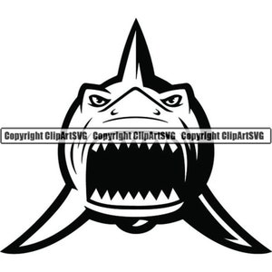 Gran tiburón blanco #7b Mandíbulas Dientes Animal Enojado Dibujos animados Universidad Escuela secundaria Equipo Deporte Mascota Logo .SVG .EPS Clipart Vector Cricut Corte Corte