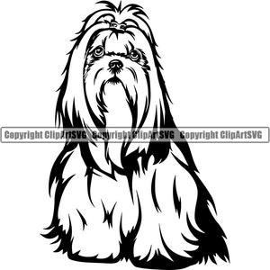 Shih Tzu chien assis assis race Happy Paw chiot chiot Pet Art K-9 maltais Pomeranian Chihuahua oeuvre Logo SVG PNG Clipart vecteur coupe coupe