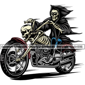Sensenmann Skull Death Gun Evil Kill Killer Grim Horror Höllengeist Tattoo Skelett Knochen Biker Logo SVG PNG Clipart Vektor Schneiden Schneide Datei