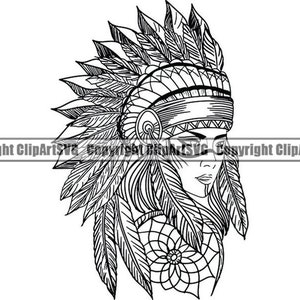 Indianer # 10 Kopfschmuck Indianer Traditioneller Kopf Kleid Stamm Häuptling Frau Weibliche Tattoo Logo .SVG .PNG Vektor Cricut Schnitt Schneidedatei