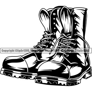 Botas militares Zapatos Vet War Hero Sign US Veteran Vet Battle P.O.W. M.I.A Elemento de diseño Logo SVG PNG Vector Cricut Clipart Corte Archivo de corte