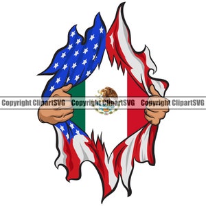 Mexico Mexican Superhero Hand Rip Ripping USA Flag Country World Nation Silhouette Art Design Element Logo SVG PNG Clipart Vector Cricut Cut