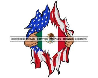 Mexico Mexican Superhero Hand Rip Ripping USA Flag Country World Nation Silhouette Art Design Element Logo SVG PNG Clipart Vector Cricut Cut