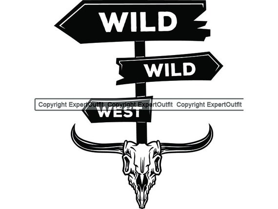 Cowboy Logo Outlaw Bull Horns Skull Guns Wood Sign Post Etsy