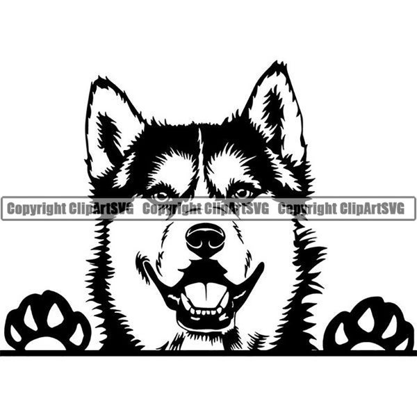 Siberian Husky #51 Peeking Smiling Dog Sled Snow Breed K-9 Animal Pet Hound Pedigree Design Logo .SVG .PNG Clipart Vector Cricut Cut Cutting