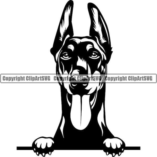 Doberman Pinscher Dog Breed Peeking- Peek-A-Boo Happy Smile Puppy Pup Pet K-9 Dobermann Great Dane Logo SVG PNG Clipart Vector Cut Cutting