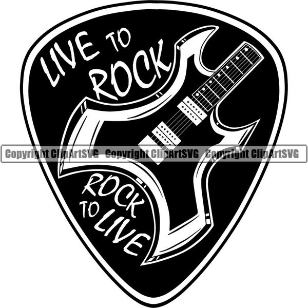Rock N Roll Guitar Pick Electric Electrical Musical Instrument String Equipment Music Band Logo.SVG .PNG Clipart Vector Cricut Cutting File