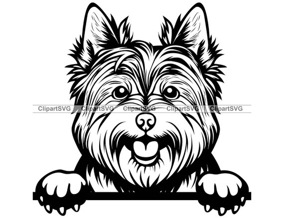 Silky Terrier Smiling Peeking Dog Cute Puppy Face Canine Pet Yorkshire  Yorkie Breed Paw Portrait Drawing Art Logo Tattoo Design SVG PNG Cut