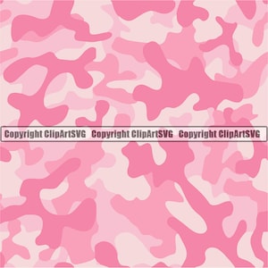 May include: Pink camouflage pattern with various shades of pink and white. The design features irregular, organic shapes layered to create a camouflage effect. The text "Copyright ClipArtSVG" is displayed in a black rectangle.