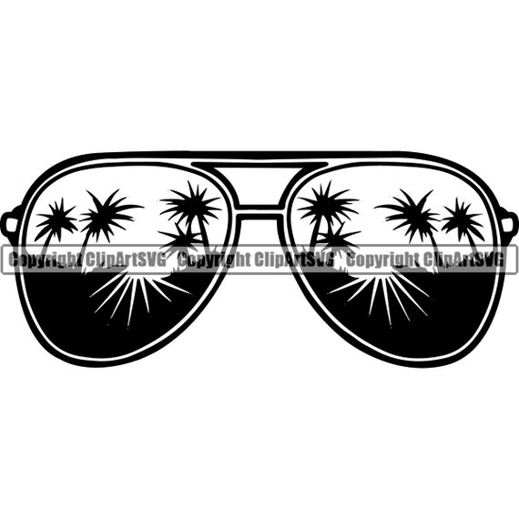 Sunglasses Shades Sunnies Sun Glasses Eye Wear Reflection Beach Palm Tree  Fashion Cop Police Aviators Logo SVG PNG Clipart Vector Cricut Cut
