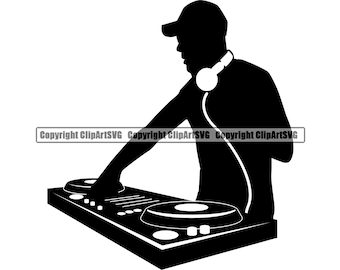 May include: Silhouette of a DJ wearing headphones and a baseball cap, mixing music on a turntable.