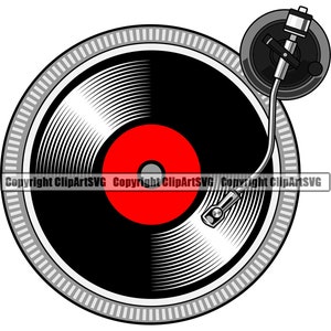 DJ Disc Jockey Disco de vinil Toca-discos Stylus Player Braço Audio Music Mixer Álbum Clube Sound Art Design Logo SVG PNG Clipart Cut File