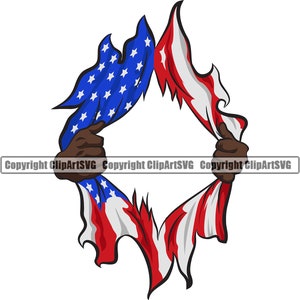 Zwarte Afro-Amerikaanse handen rippen open USA vlag Amerika land teken symbool Rip Tear ontwerpelement Art Logo SVG PNG clipart vector knippen
