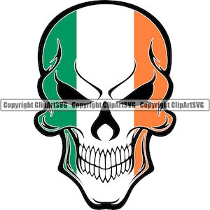 Irland Irish Skull Skelett Flagge Land Welt Nation Karte Zeichen Symbol Design Element Logo SVG PNG Clipart Vektor Cricut Cut Schneidedatei
