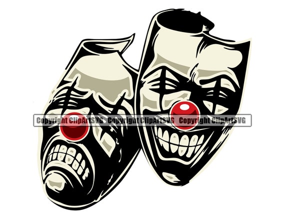 Happy Sad Masks Laugh Now Cry Later Clown Face Gangster Biker Thug Tattoo  Theater Design Logo SVG PNG Vector Clipart Cut Cutting File