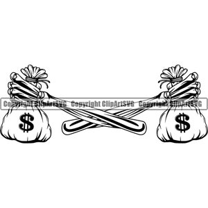 Scheletro Braccio Mano Che Tiene Soldi Borsa Carta Contanti Banconote da 100 dollari Pubblicizzare Design Elemento Rich Design Logo SVG PNG Vector Clipart Cut File