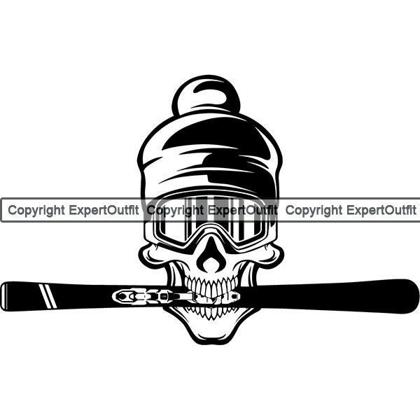 Sport Skiing Goggles Beanie Hat Skull Ski Pole Skier Gear Skeleton Winter Game Equipment Logo .SVG .PNG Clipart Vector Cricut Cut Cutting