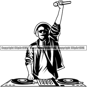 DJ Disc Jockey Plattenspieler Plattenspieler Mixer Album Vinyl Club Sound Radio Stereo Rap Silhouette Design Art Logo SVG Vektor Clipart Cut