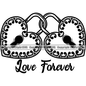Amor para siempre corazón cerradura llave pareja romántica citas amante alma gemela infinito tatuaje ornamentado diseño artista arte logotipo SVG PNG Clipart Vector Cut