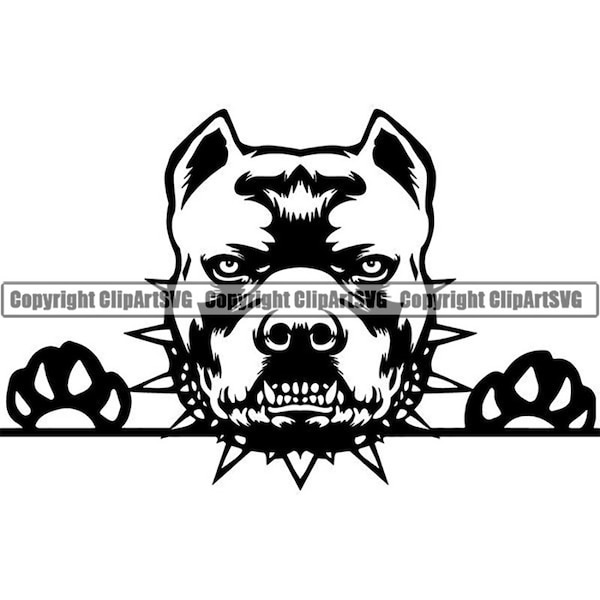 American Pit Bull #181 Mean Dog Peeking Terrier Breed K-9 Spiked Collar Guard Security Pet .SVG .PNG Clipart Vector Cricut Cut Cutting File