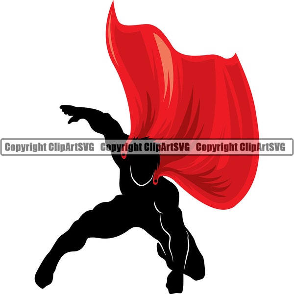 Super Hero Superhero Cape Flying Pose Posing Comic Book Man Male Mask Art Artwork Silhouette Design Element Logo SVG PNG Vector Clipart Cut