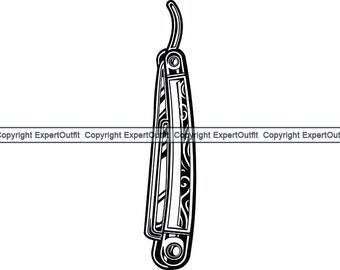 Straight Razor #1 Barber Shave Blade Straight Groom Grooming Cut Slice Hairdresser Shaving Tool .SVG .PNG Clipart Vector Cricut Cut Cutting