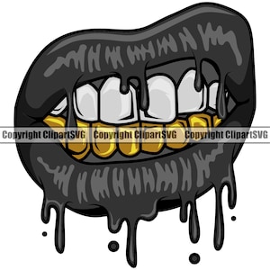 Gold Teeth Dripping Lips Mouth Grillz Grill Thug Gangster Pose Doctor Mask Drip Melt Melting Hot Art Design Logo SVG PNG Clipart Vector Cut