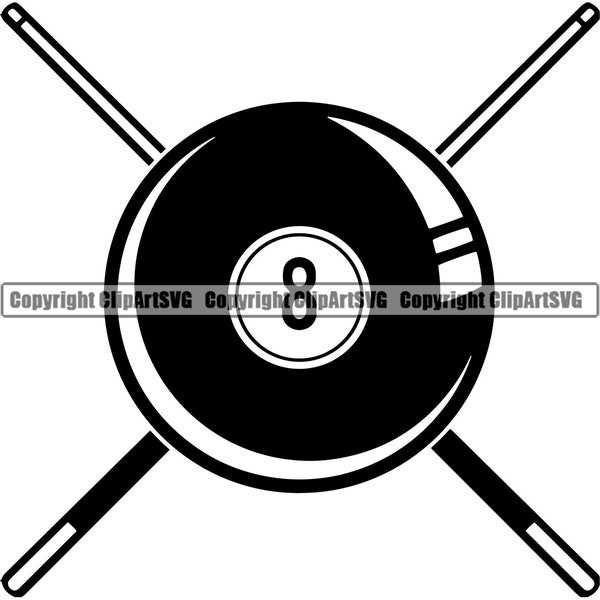 Billiards Pool Logo #42 Que Stick Eight 8 Nine 9 Ball Snooker Competition Tournament Sports Game Ribbon .SVG .EPS .PNG Vector Cut Cutting