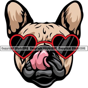 French Bulldog Dog Heart Sunglasses American Breed Paw Puppy Pup Pet K-9 Art Design Logo SVG PNG JPG Clipart Vector Cricut Cut Cutting File