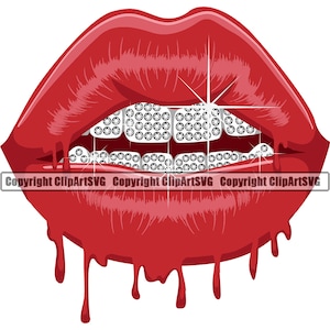 Sexy Lips Diamond Teeth Bling Mouth Grill Drip Dripping Gangster Rap Mask Wall Art Sex Kiss Design Logo SVG PNG Clipart Cricut Vector Cut