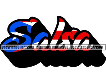 Puerto Rico Rican Salsa Name Word Text Flag Country World Nation Map Sign Symbol Set Design Element Logo SVG PNG Clipart Vector Cut Cutting