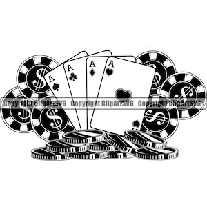 Casinò Scommessa Soldi Chip Fortuna Vinci Rischio Gioca a Poker Slot Machine Craps Roulette Vegas Tavolo Gioco di carte Design Art Logo SVG PNG Vector Clipart Cut